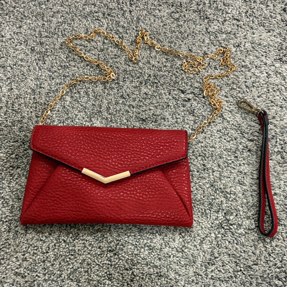 Elegant Red Clutch with Gold Chain